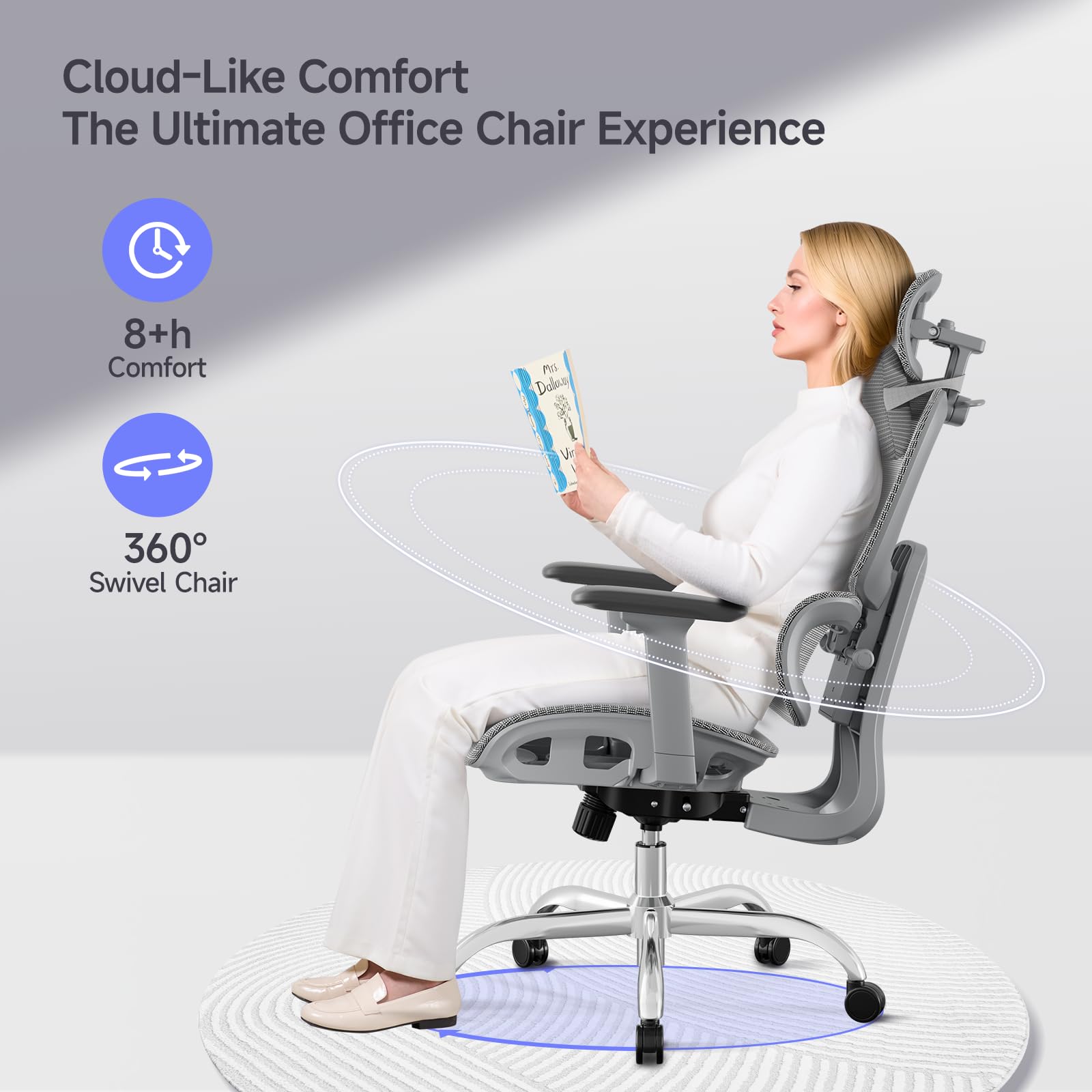 LarkLeaves Silla de Oficina Ergonómica con Reposapiés Gris L10 Pro | Malla transpirable, soporte lumbar 2D, respaldo ajustable, reposabrazos 3D, inclinación 145 grados, ruedas goma