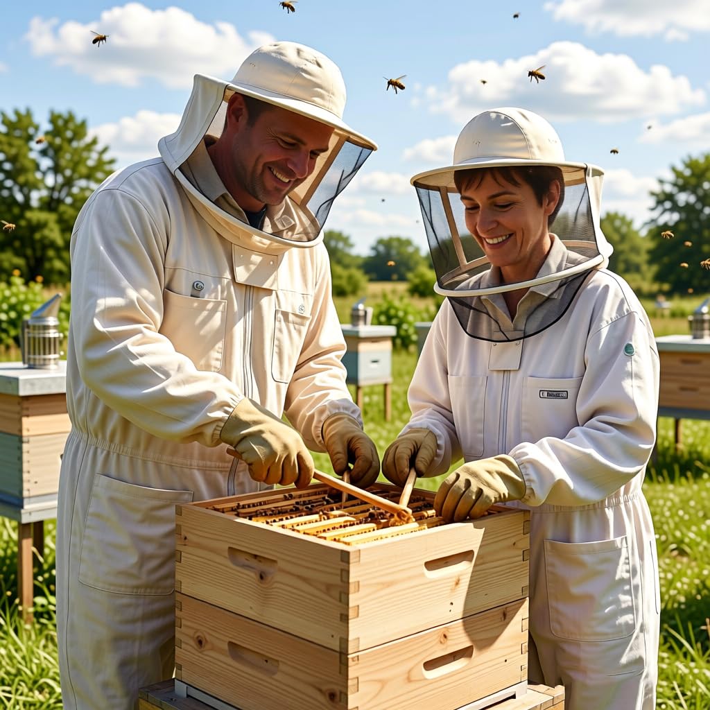 Beehive Starter Kit, Self-Flowing Honey Beehive with Observation Window and Honey Spout, Includes Carpenter Bee House, for Garden Pollinators