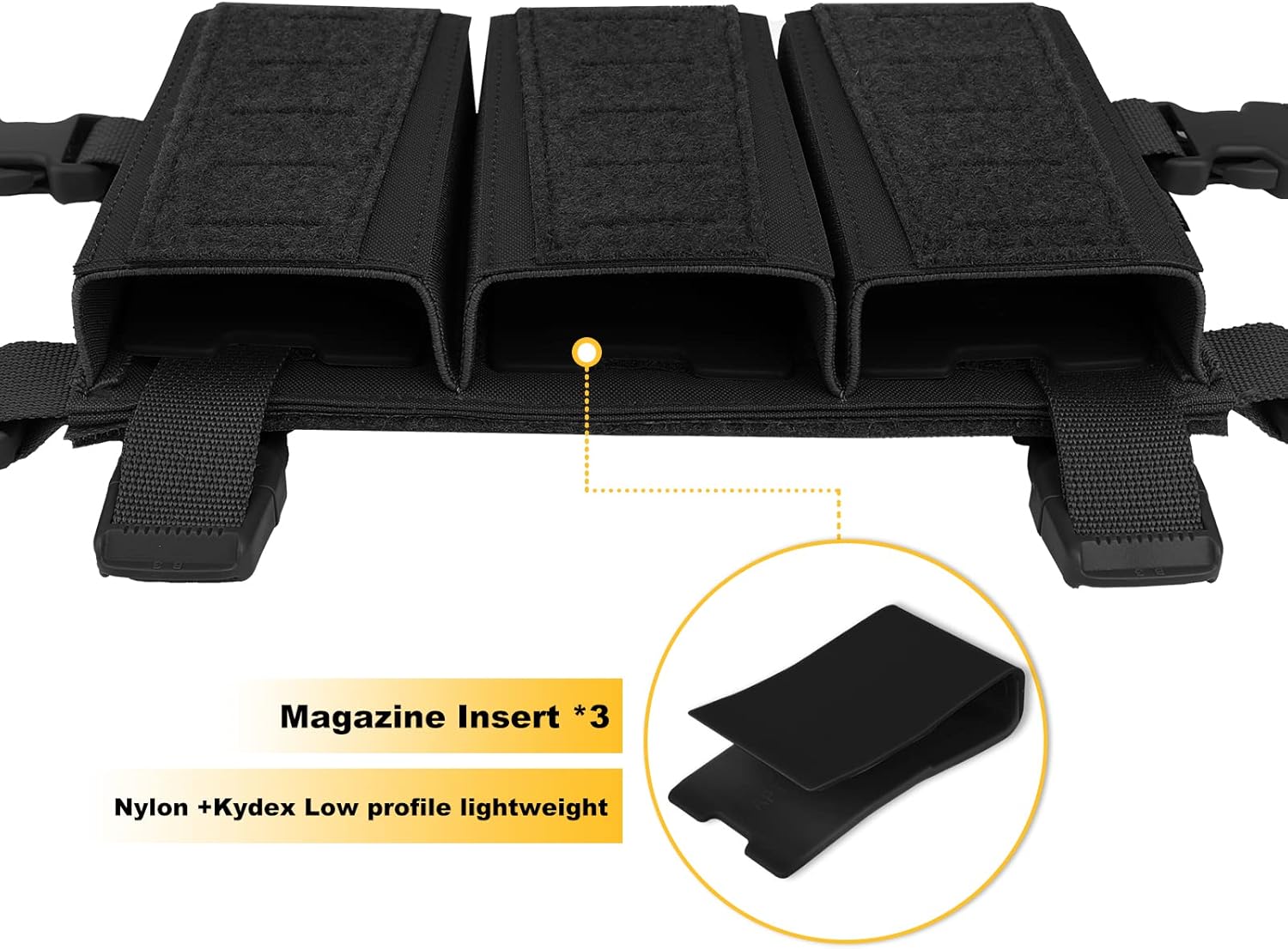 Tactical Triple Mag Pouch,Placard Magazine Panel with Insert Set Clip Holder with Hook Backing and Female QASM Buckles.