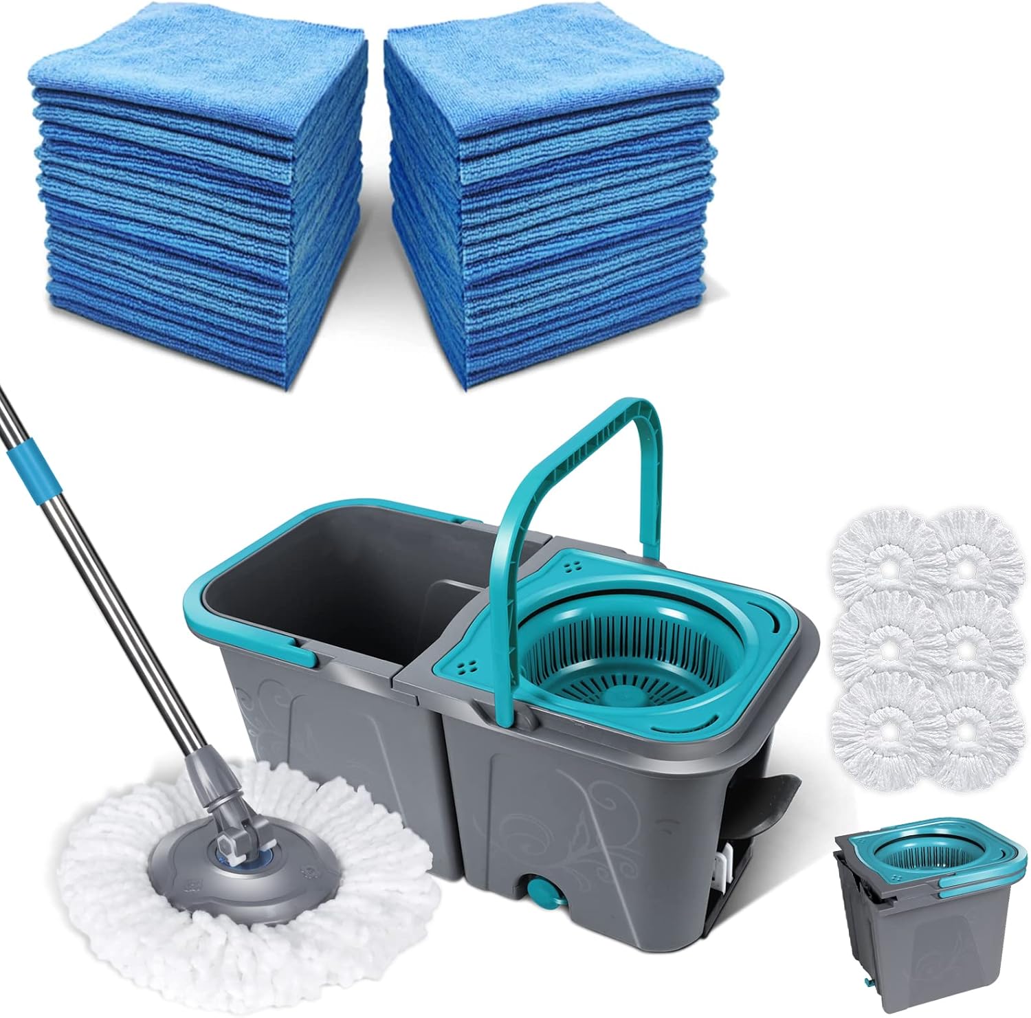 Masthome Mop and Bucket with Wringer Set, Spin Mops with Bucket and Foot Pedal with