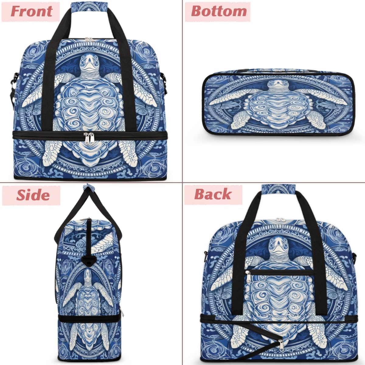 QsirBC Turtles Animal Style Gym Bag for Women Duffle Tote with Shoes Compartment Men Weekender Duffel for Dance Travel Sports Swimming Overnight