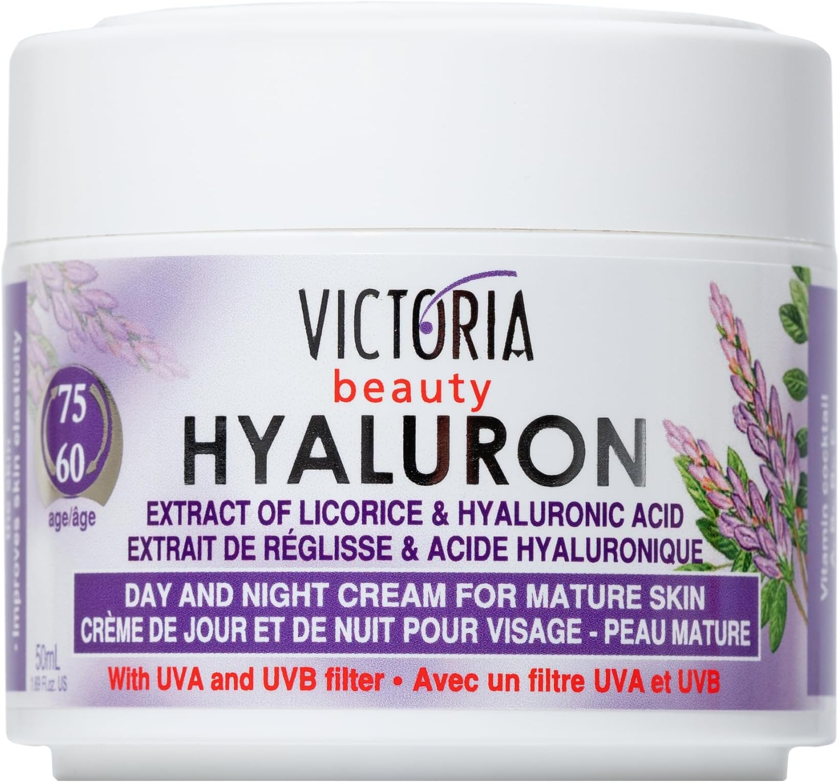 Hyaluron Anti-Wrinkle Cream with Licorice Extract - for Mature Skin (Age 60+) - Intensive Natural Cream for Day & Night With UV Filters