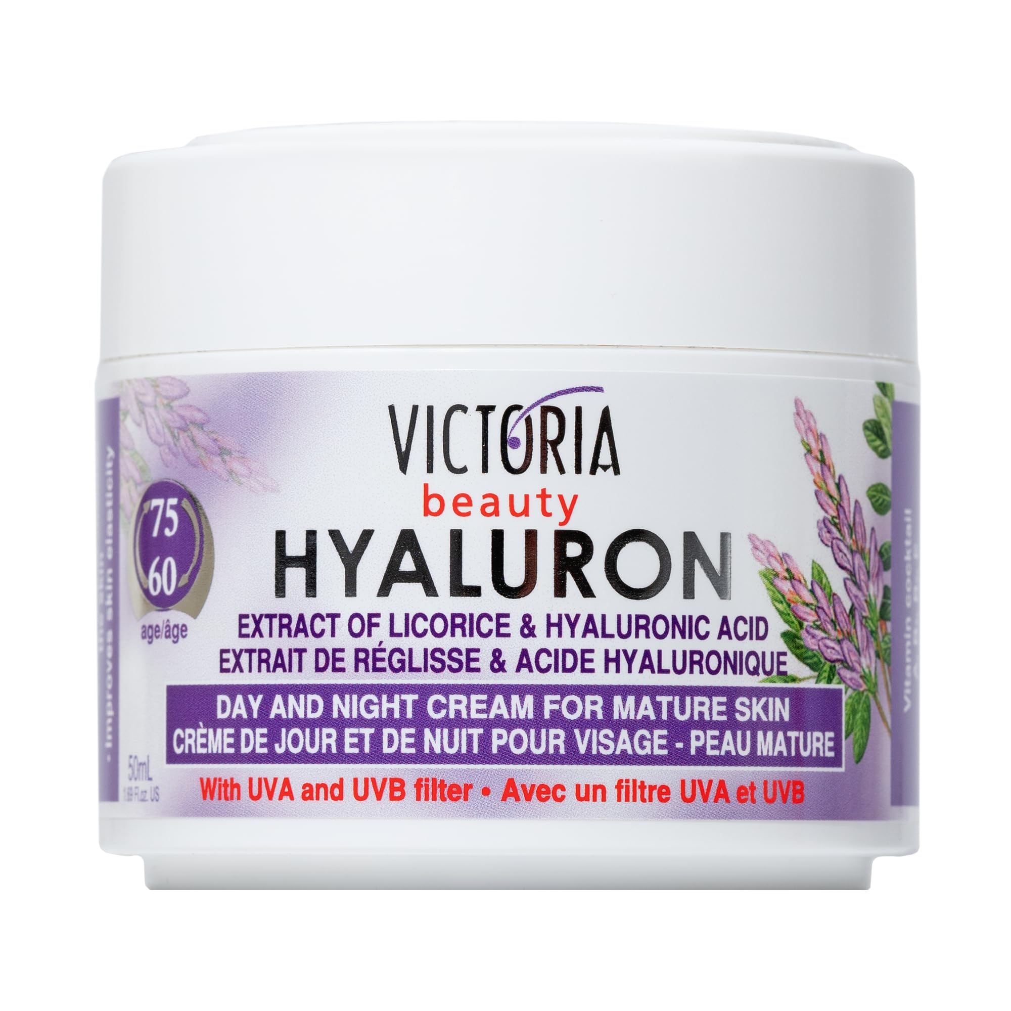Hyaluron Anti-Wrinkle Cream with Licorice Extract - for Mature Skin (Age 60+) - Intensive Natural Cream for Day & Night With UV Filters