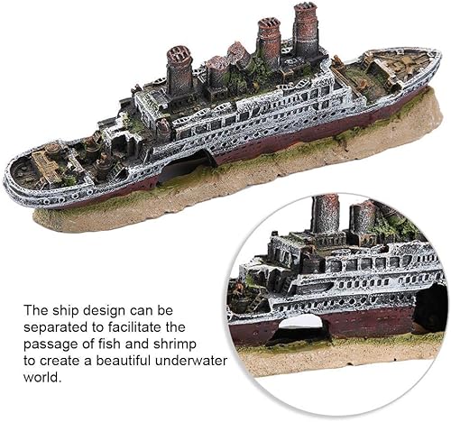 Miniatura 5 de Zerodis Decoración de naufragios de acuario, adorno de barco destrozado del Titanic Lost Wrecked Boat Ship Ornament Artificial Hide House Fish