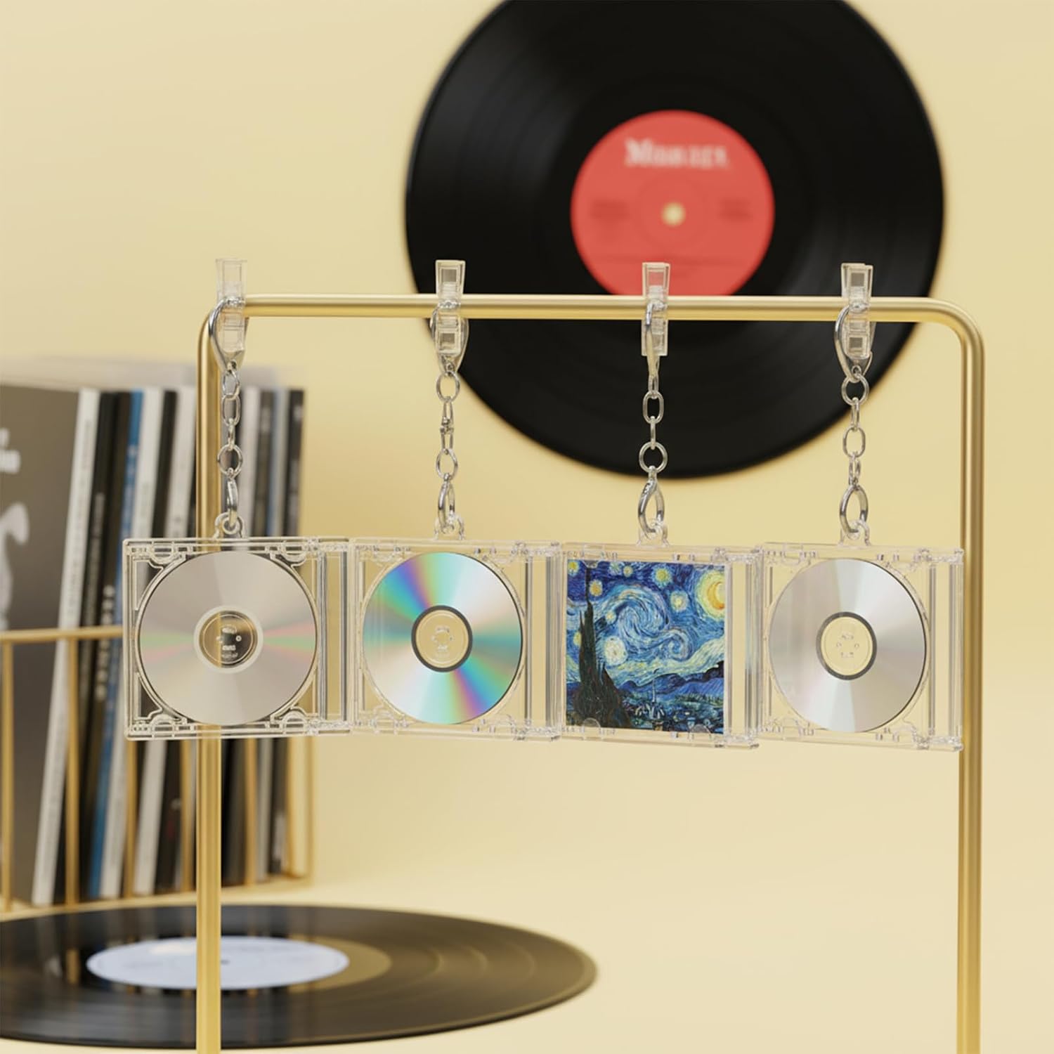 40 Pcs Mini CD Holder Keychain Bulk Album Case Plastic Player Shaped Key Pendant Blank DVD Case Clear CD Jewel Keyring for DIY