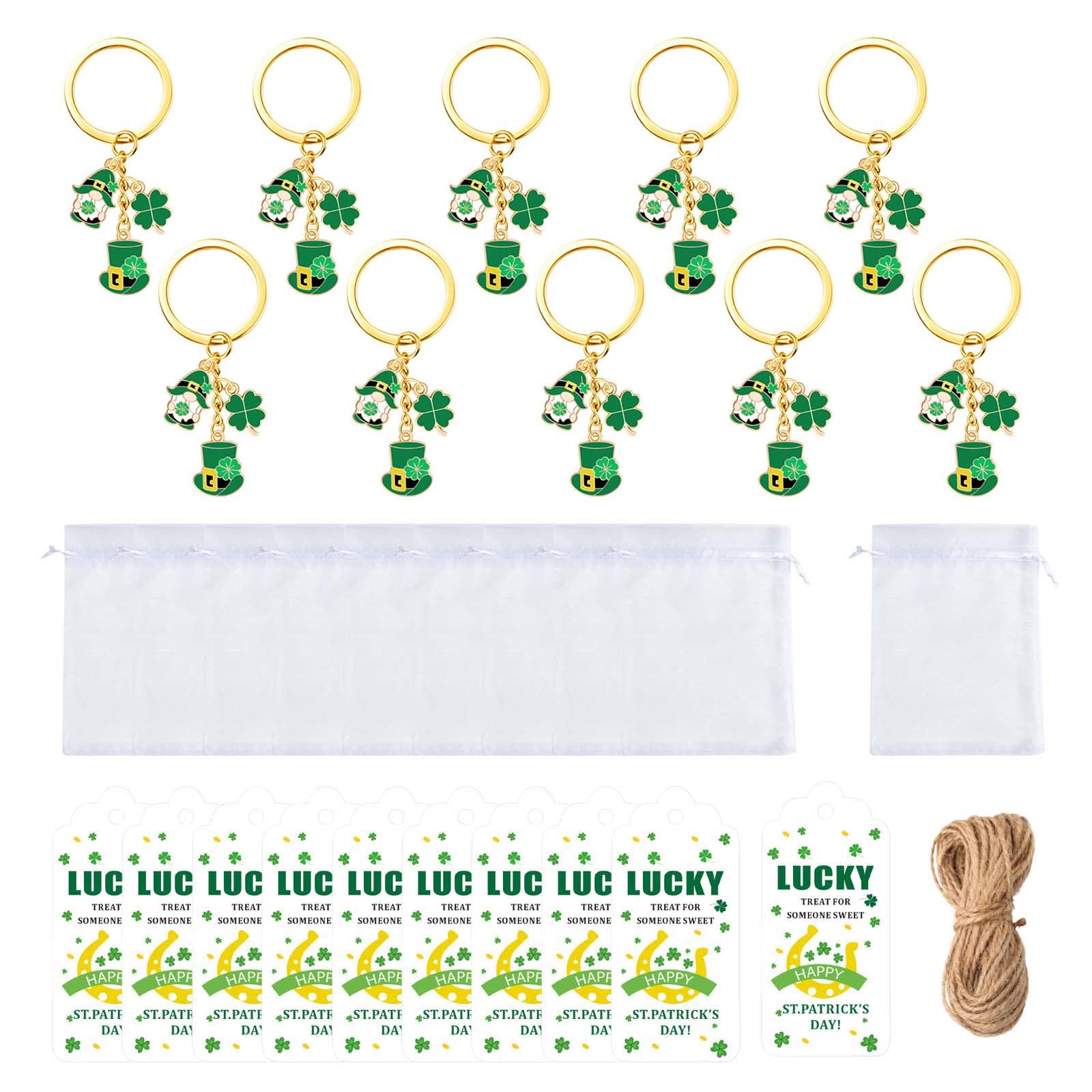 Kalttoy 10Pcs Lucky Leaves Metal Keychains Irish Themed Keychains Decorative Holders for Patricks Day Weddings Birthdays Festival Gift