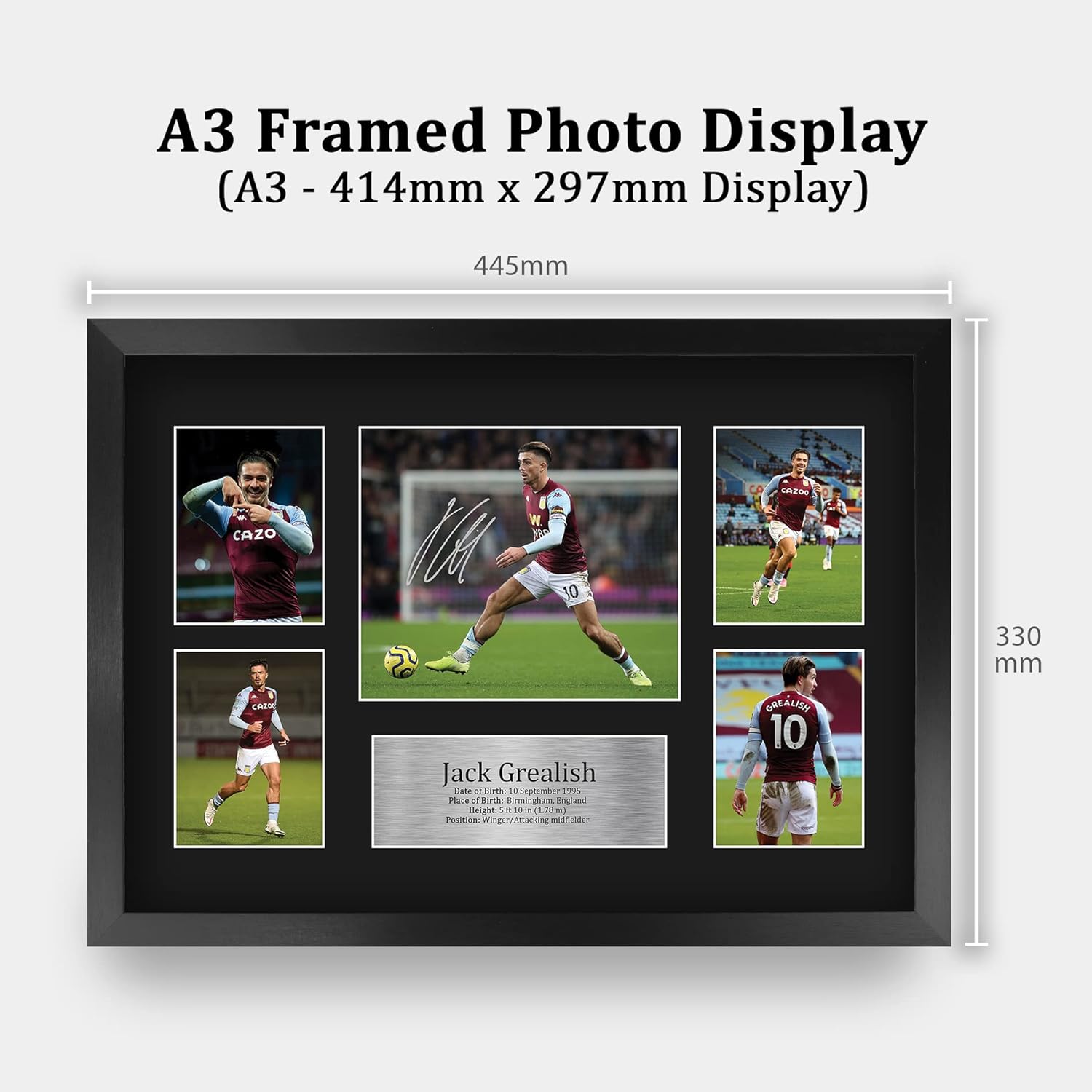 HWC Trading Jack Grealish Aston Villa 16 x 12 inch (A3) Printed Gifts Memorabilia Signed Autograph Photograph Display for Football Fans and Supporters - 16" x 12" Framed