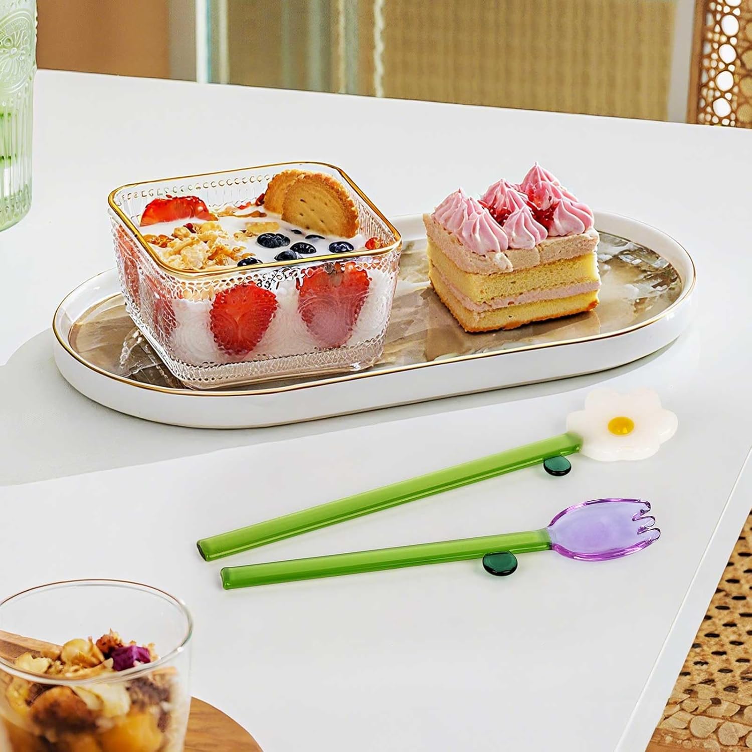 4 Pcs Borosilicate Color Transparent Glass Spoons,Cute Flower Long Handle Spoons for Ice Cream Dessert Coffee Stirring (Purple Bud Spoon) - Image 5