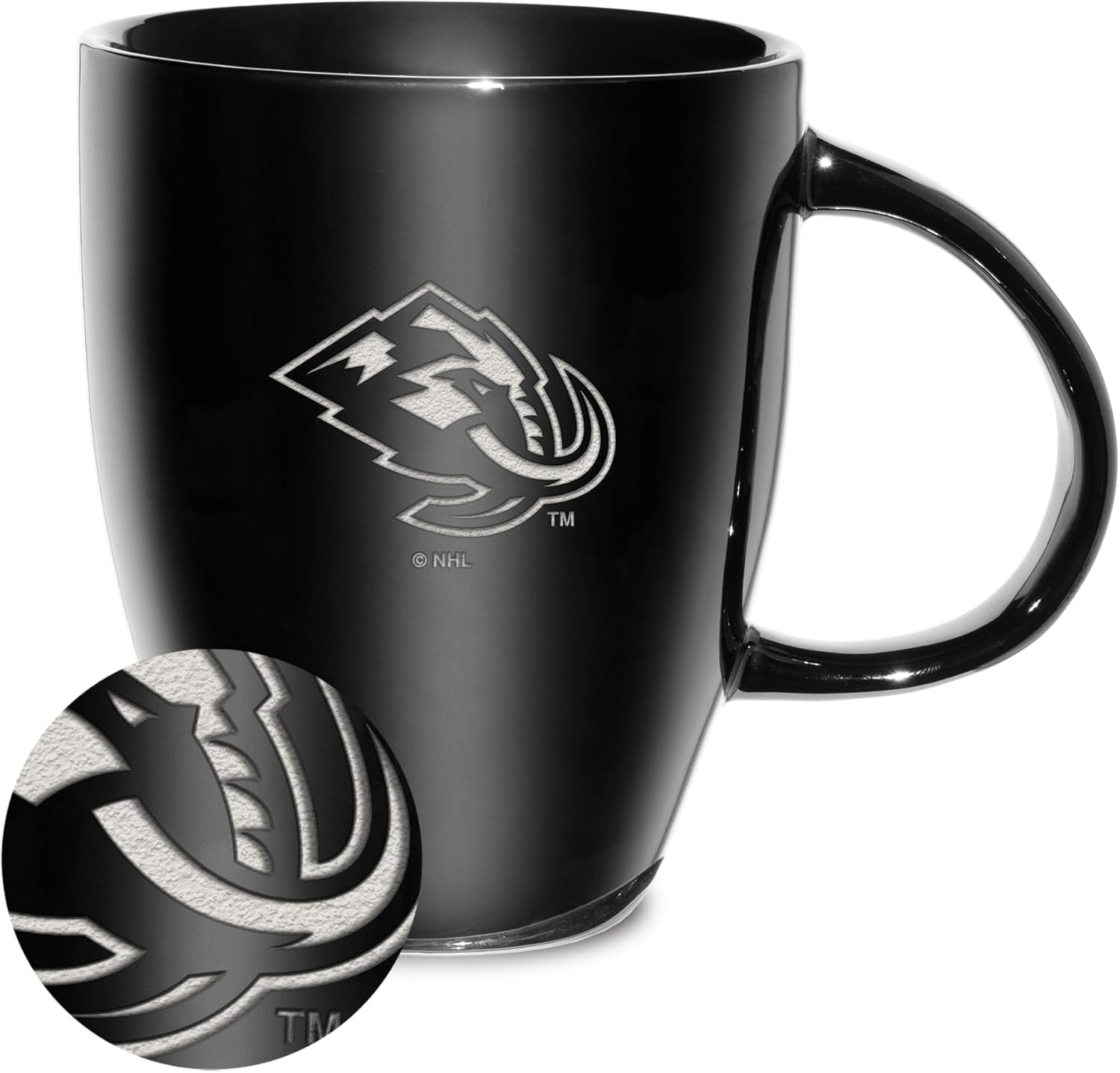 Rico Industries NHL Hockey Utah Mammoth Black Electroplated 18oz Laser Engraved Ceramic Lustre Mug