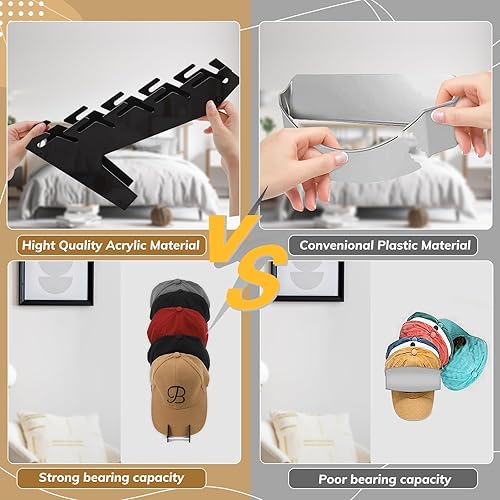 Miniatura 5 de Hat Racks for Baseball Caps, 2 Pack Acrylic Hat Organizer Compact Hat Hanger for Wall, Two Novel Ways for Hat Display and Storage, Holds Up to 10