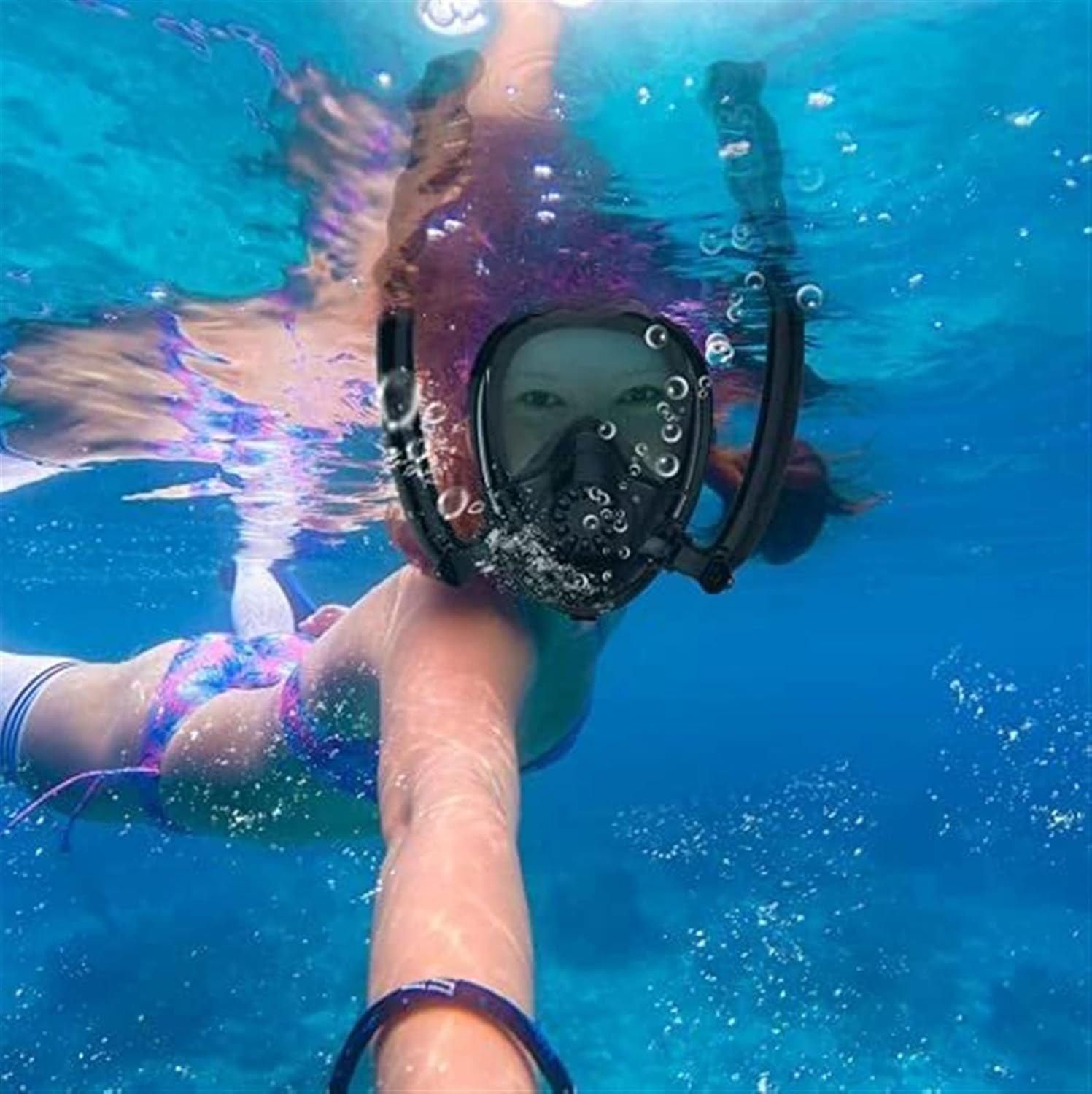 GeRRiT Full Face Snorkel Mask, Double Snorkel Breathing System Easy Breathe, 180°Panoramic View Dry Top Snorkel Set Anti-Fog Anti-Leak