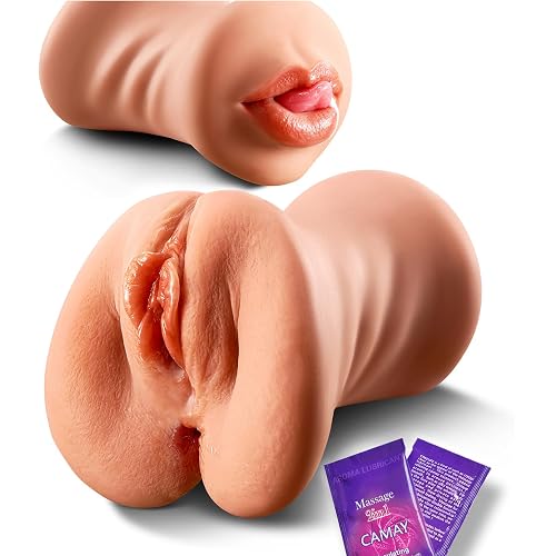 Pocket Pussy for Men, 3-in-1 Realistic Male Masturbator with Mouth Vagina and Anus, 7.1" Deep 3D Textured Male Sex Toy for Endurance Training & Pleasure, Discreet Brown Skin Stroker Doll