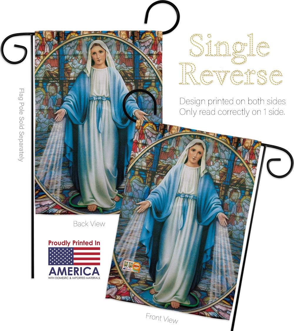 Our Lady of Grace Garden Flag Set with Stand Religious Faith Hope Peace Dove Christian Religion Easter Small Decorative Gift Yard House Banner Made In USA 13 X 18.5
