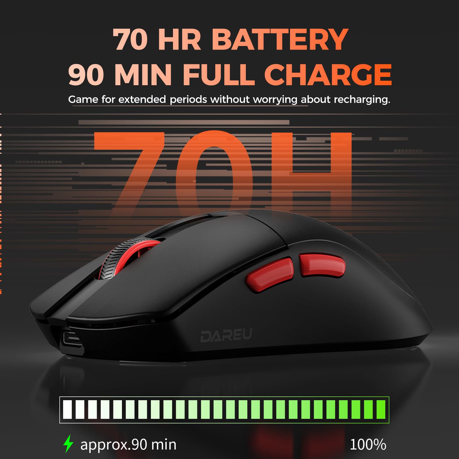 DAREU A950 Wing 35g Ultralekka bezprzewodowa mysz do gier, podwójna częstotliwość odpytywania 8K, sensor optyczny AIM-750U, 30 tys. DPI, przełączniki 100 mln kliknięć, symetryczna, 5 programowalnych p