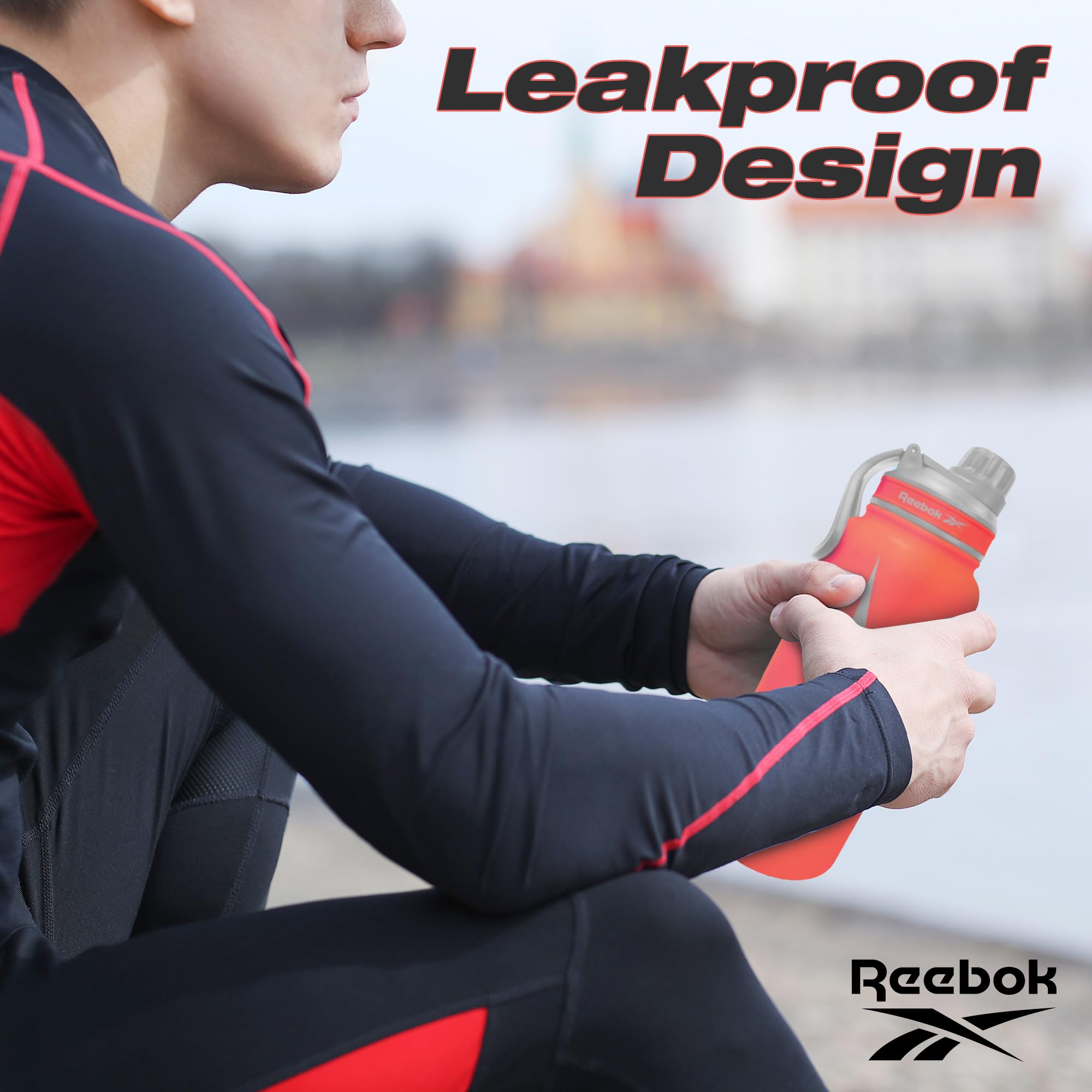 Reebok Borraccia in acciaio inox con design atletico, borraccia termica da 1134 ml, con coperchio Chug – Borraccia sportiva a doppia parete, senza BPA, rossa