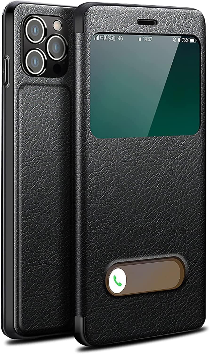 Case for iPhone 14 Pro Max, Clear View Window PU Leather Flip Phone Cover Bookstyle Stand Protective Case for iPhone 14 Pro Max 6.7" (Color : Blue)