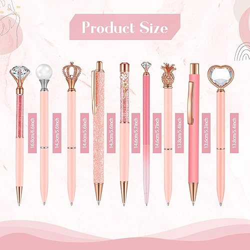 Miniatura 2 de Janmini Juego de 9 bolígrafos de metal con diamantes de cristal con purpurina para diario, tinta negra, cosas bonitas, artículos de papelería