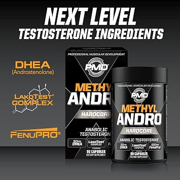 PMD Methyl Andro Hardcore - دعم هرمون التستوستيرون للعضلات الهزيلة ومكاسب القوة - رفع الأثقال وأداء التمرين - المكمل الغذائي (90 كبسولة)