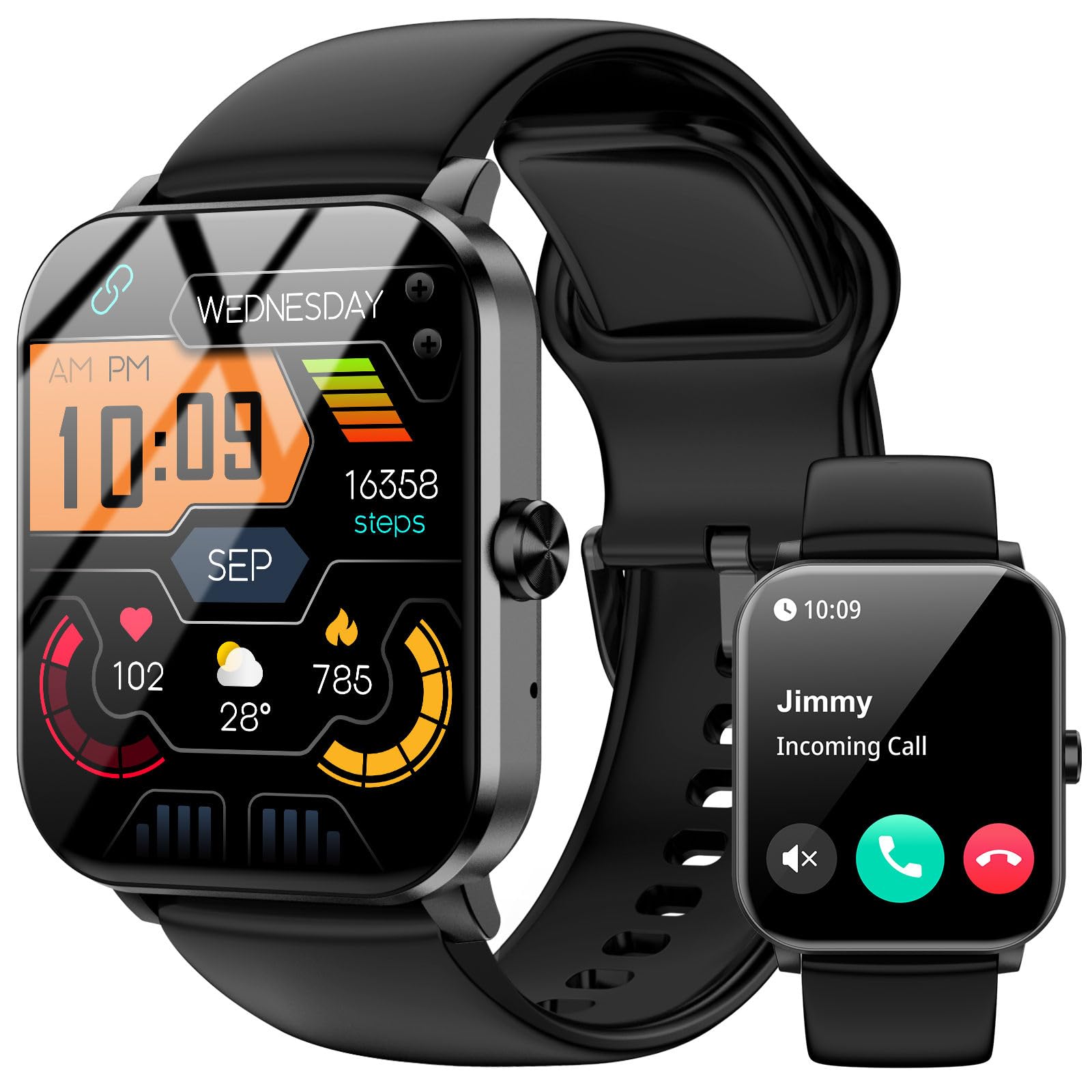 Smart Watch, 1.85" HD Smartwatch for Men Women (Answer/Make Calls), Fitness Watch with Heart Rate/Sleep/IP68 Waterproof/120+ Sports Modes, Pedometer, Android Smart Watch for Android iOS (Black)