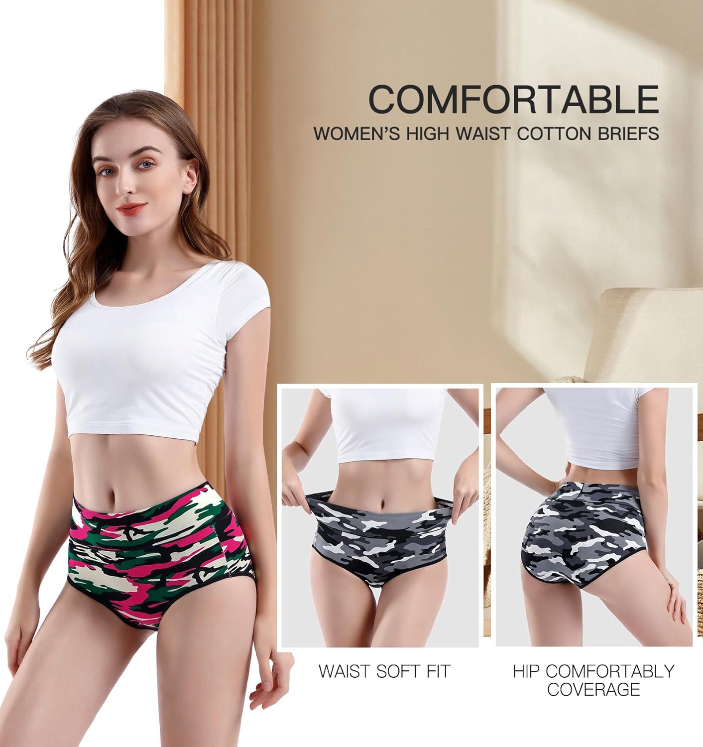 youlehe Women's Cotton Underwear Briefs High Waist Full Coverage Soft Breathable Panties