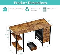 Vista 3 de Lufeiya 47 inch Desk with 4 Drawers & Storage Shelves, Writing Work Study Computer Desk for Home Office Bedroom, Modern Simple Student PC Desks
