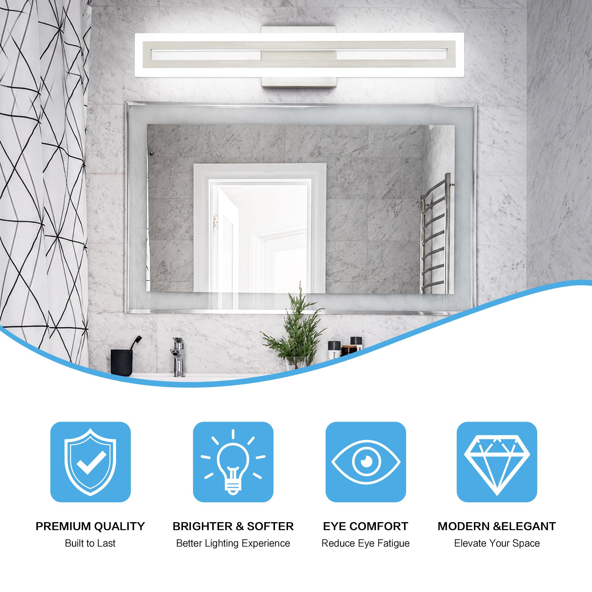 SOLFART Lumière de salle de bain LED au-dessus du miroir 61 cm Nickel brossé - 28 watts - Blanc froid - 2000 lumen - Modern - Montage mural - Suspendu - Touch - Amovible