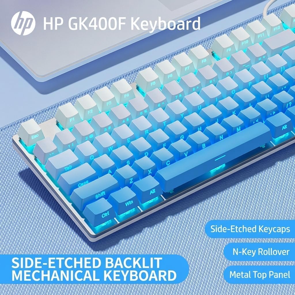 HP GK400F RGB Mechanical Keyboard, Wired 104-Key Full Size Keyboard with Brown Switches, Metal Frame, for PC and Laptop, Silver