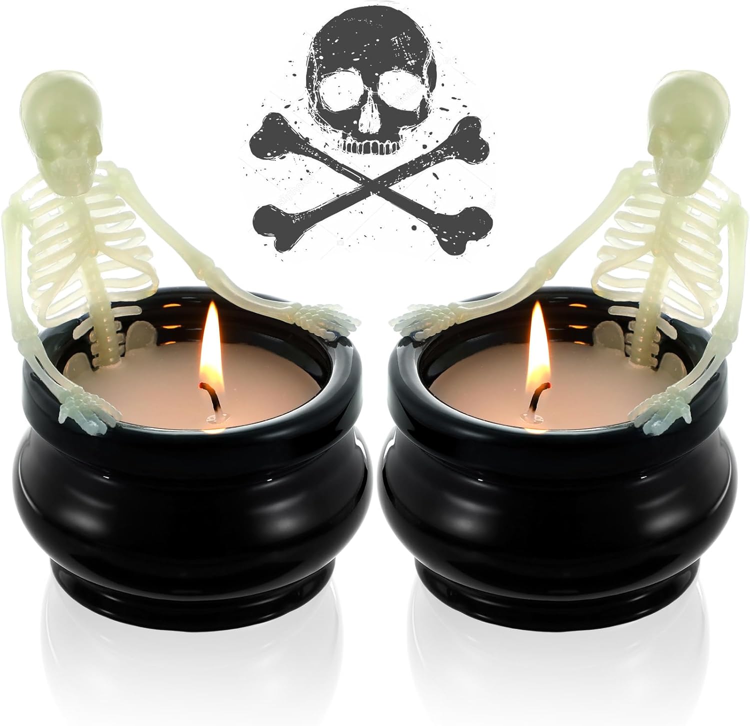 MTLEE 2 Pcs Halloween Skeleton Candles Spooky Cauldron Candle Horror Skull Candle Vintage Gothic Candles for Adults Women Men Birthday Gifts Bathroom Home Bar Table Indoor Decorations