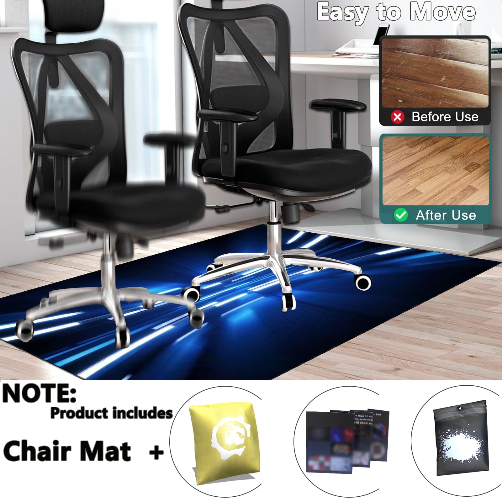 Ufficio Protettore del Pavimento, Tappeto Gaming Pavimento, Tappeto Salvapavimento, Tappetino Pavimenti per Parquet e Piastrelle, Tappetino per Sedia da Scrivania Antiscivolo 80 x 120 cm