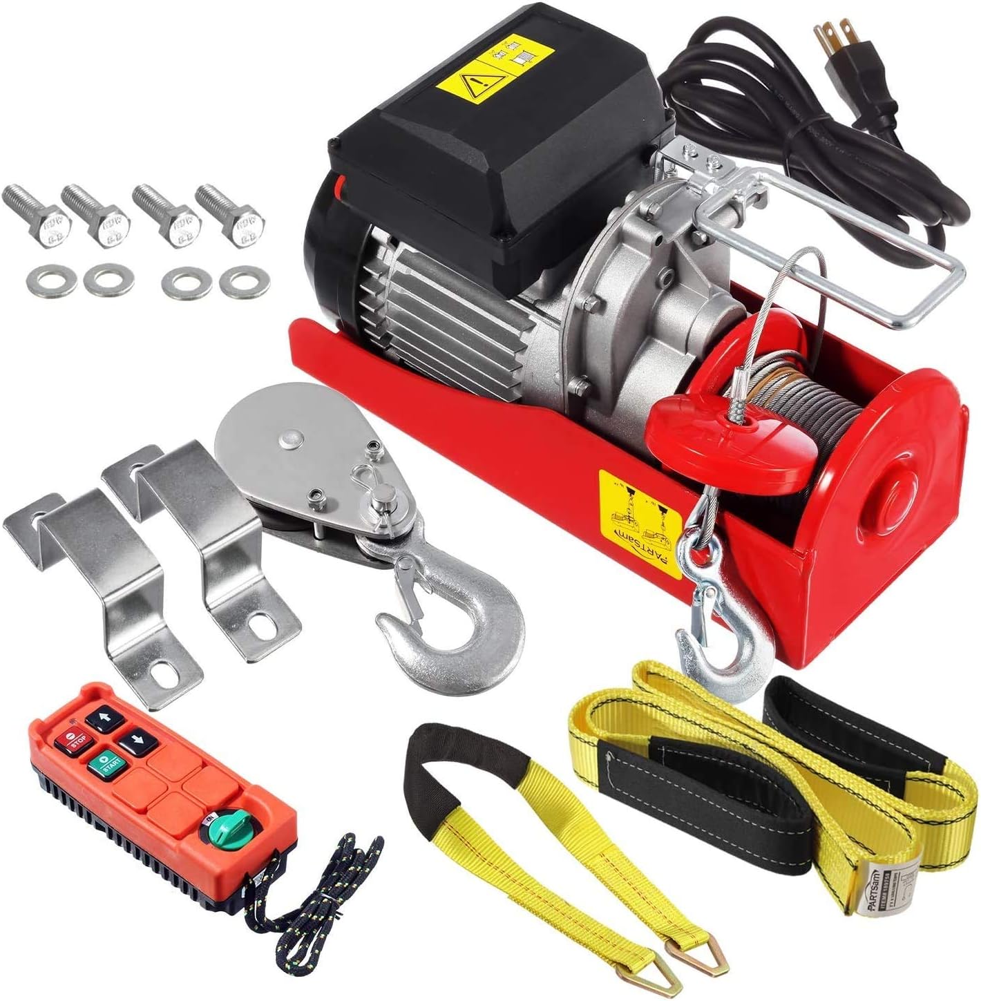Partsam 2200lbs Automatic Lift Electric Cable Hoist with Wireless Remote Control 120V Overhead Crane Garage Ceiling Pulley Winch w Towing Strap, Electric Wire Rope Hoist, 38ft Lifting Height : Industrial & Scientific
