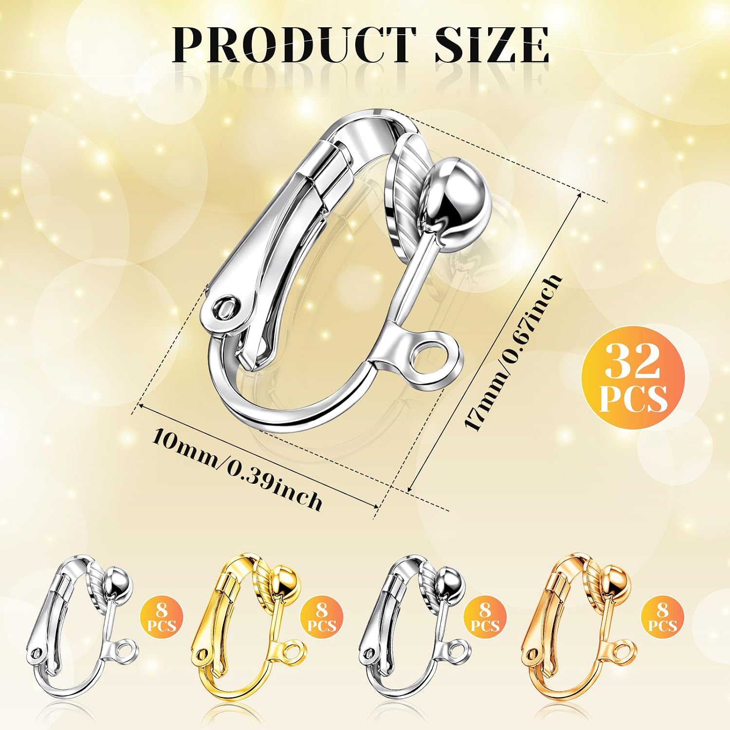 32 Pieces Earring Converters Pierced to Clip, Non-Pierced Earring Clips with Silicone Earrings Pads for None Pierced Ear
