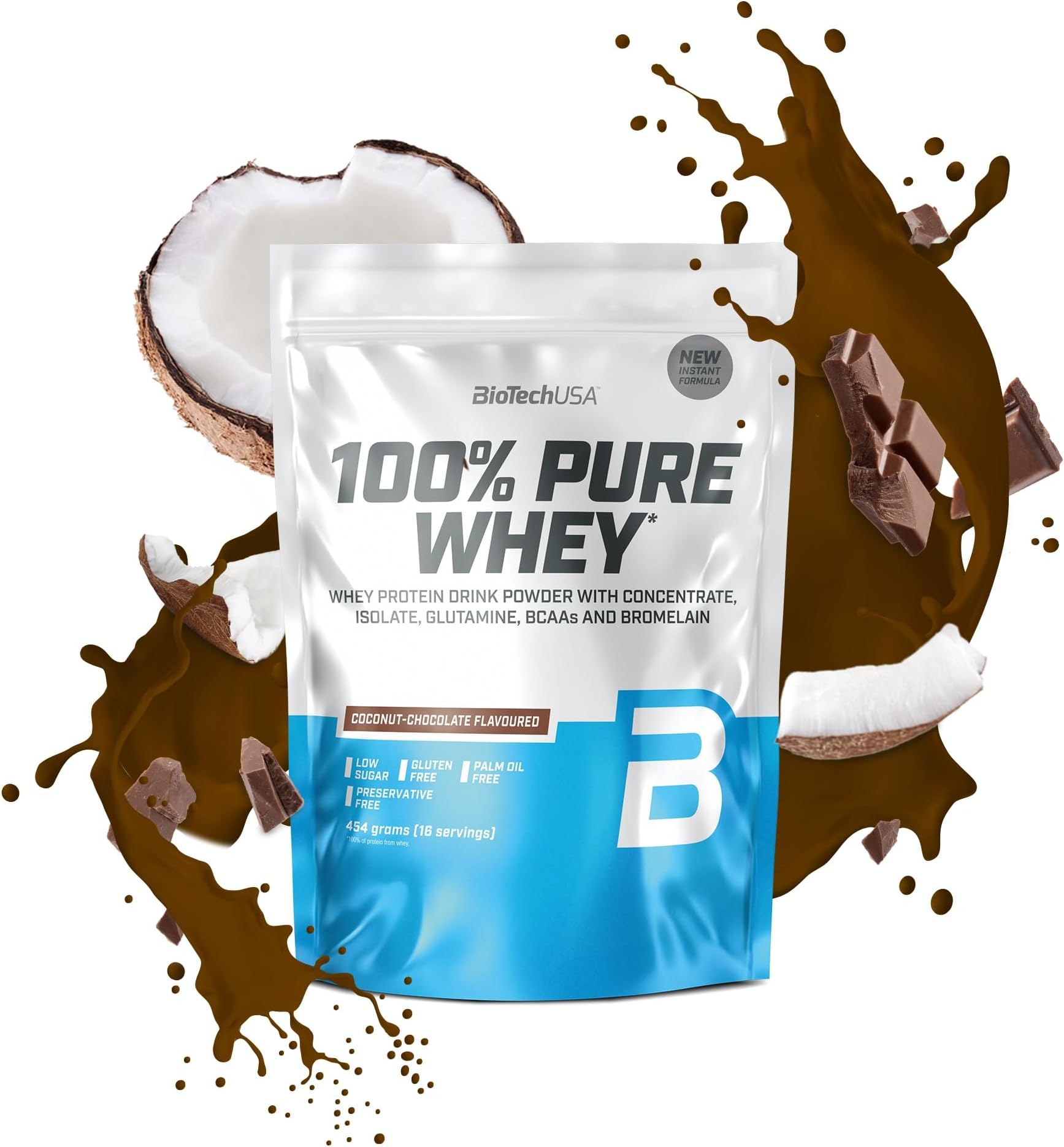 100% Pure Whey | Protein Powder with BCAA and Glutamine | Gluten-Free, Palm Oil Free | 21g Protein per Serving, 454 g, Coconut-Chocolate