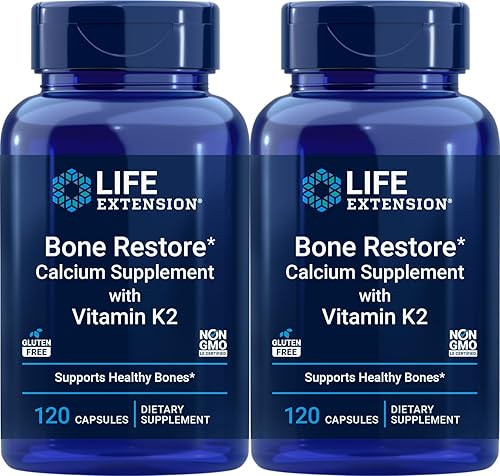 Life Extension Suplemento de calcio Bone Restore con vitamina K2, 120 cápsulas (paquete de 2)