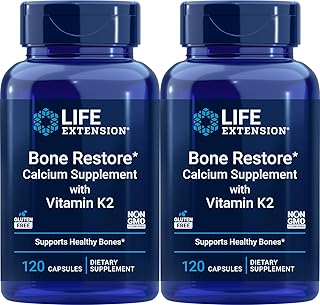 Life Extension Bone Restore Calcium Supplement with Vitamin K2, 120 Capsules (Pack of 2)