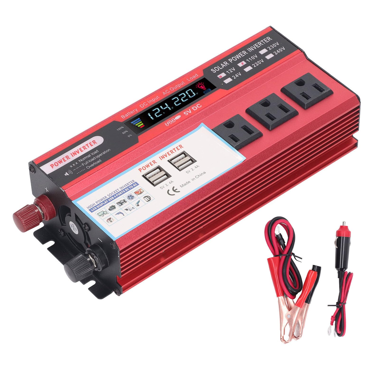 1500W Power Inverter 12v to 110v, DC to AC Converter with 3 AC Outlet, 1500 Watt 4 USB Ports Inverter with Cigarette Lighter Ports for Camping/Home/Emergency Power (24V)