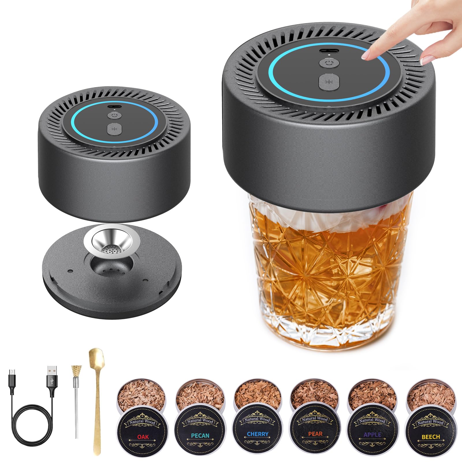 Kit de ahumador eléctrico de whisky con 6 sabores de madera para cócteles