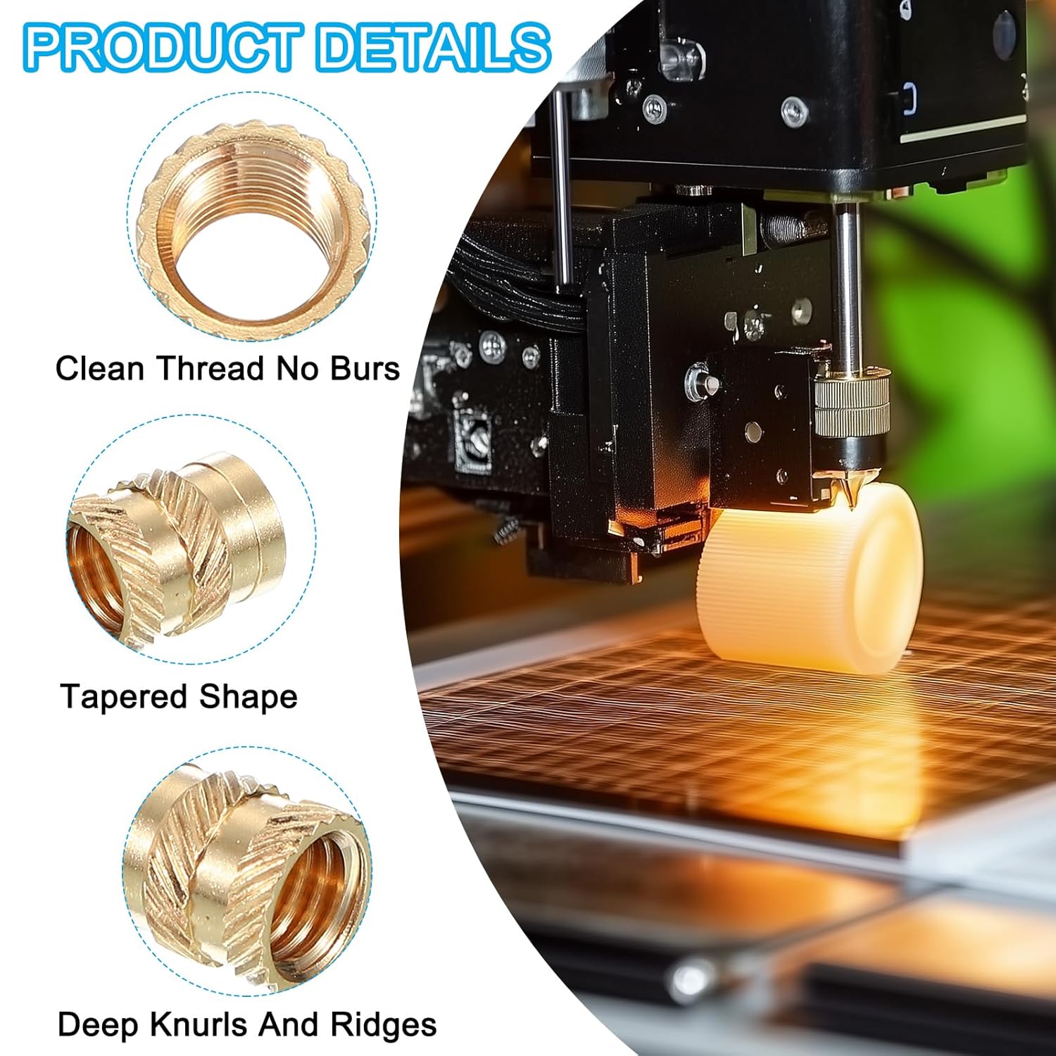 PATIKIL M6x12.7x8.7 mm Brass Threaded Insert, 100 Pcs Metric knurled Nuts Heat Set Insert for Plastic & 3D Printing Components