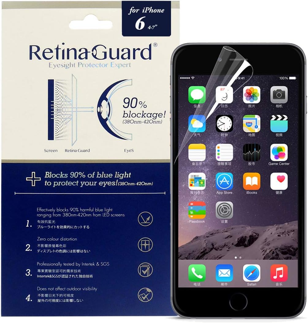 RetinaGuard Retinaguard Anti-UV, Anti-blue Light Film for iPhone6 - SGS & Intertek Tested - Blocks Excessive Harmful Blue Light, Reduce Eye Fatigue and Eye Strain