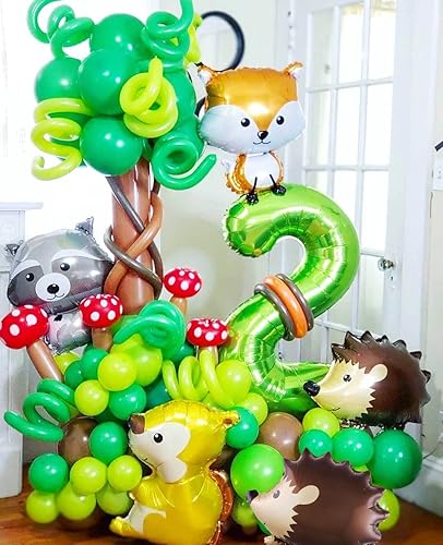 Miniatura 3 de Paquete de 4 globos gigantes de 25 pulgadas con diseño de animales del bosque de la selva, lindos globos de zorro, ardilla, erizo, mapache, para
