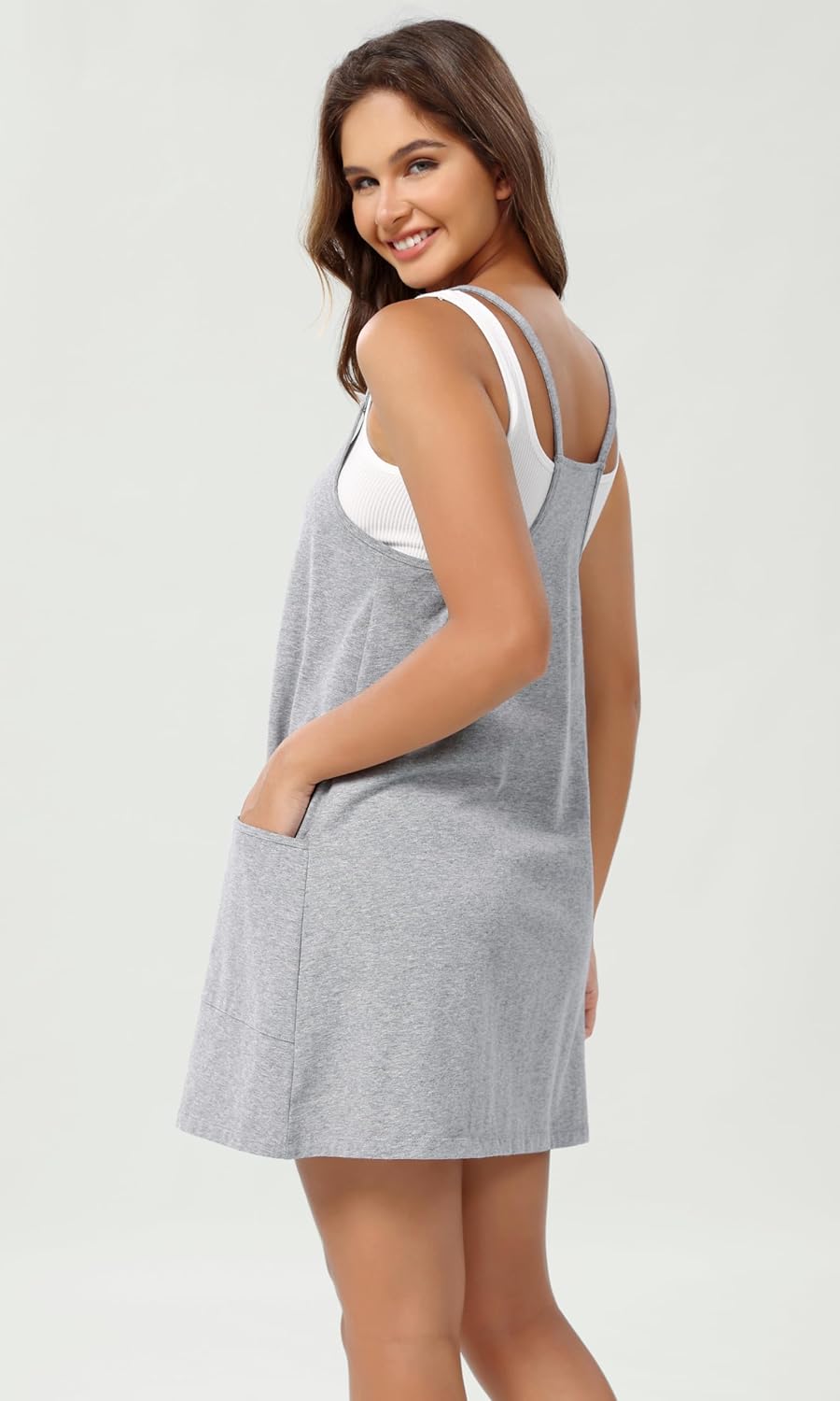 ODODOS Women's Purevibe Cotton Mini Dress with Pockets Strappy Racerback Cover Up Tank Dress (Shirts Not Included) - Image 2