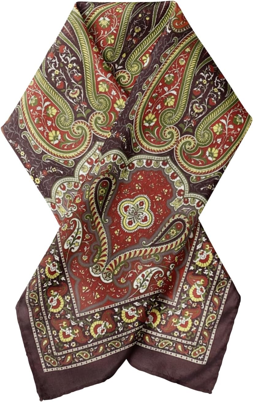 Square Scarf Bandana 70x70cm Ethnic Pattern Satin Head Neck Hair Accessory for Women Girls One Size Burgundy - Burgundy