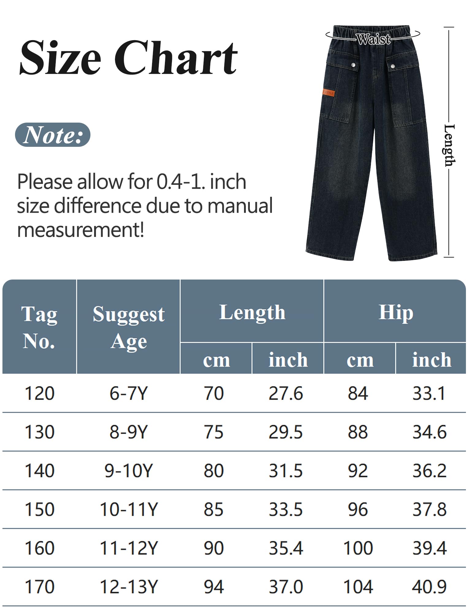 Happy Cherry - Jeans Baggy per ragazzi e adolescenti, in denim, per bambini 5-14 anni, stile vintage, con elastico in vita, per estate, primavera, autunno, inverno - 110-164