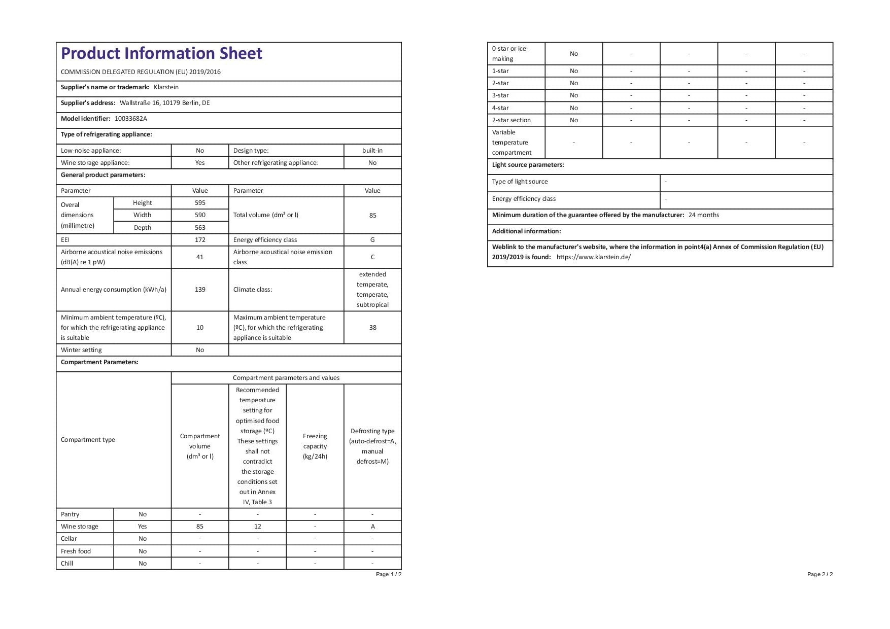 Klarstein Builtin Wine Cooler Drinks Fridge, 85L Dual Zone Wine