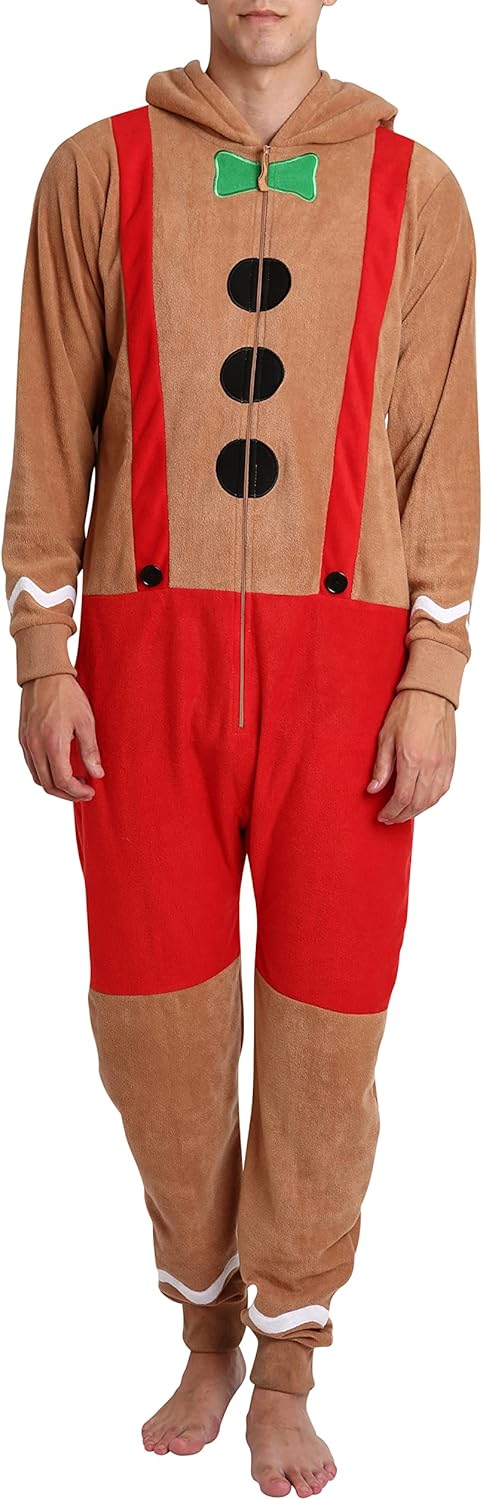 Gingerbread Man Onesie for Men with Front Zip