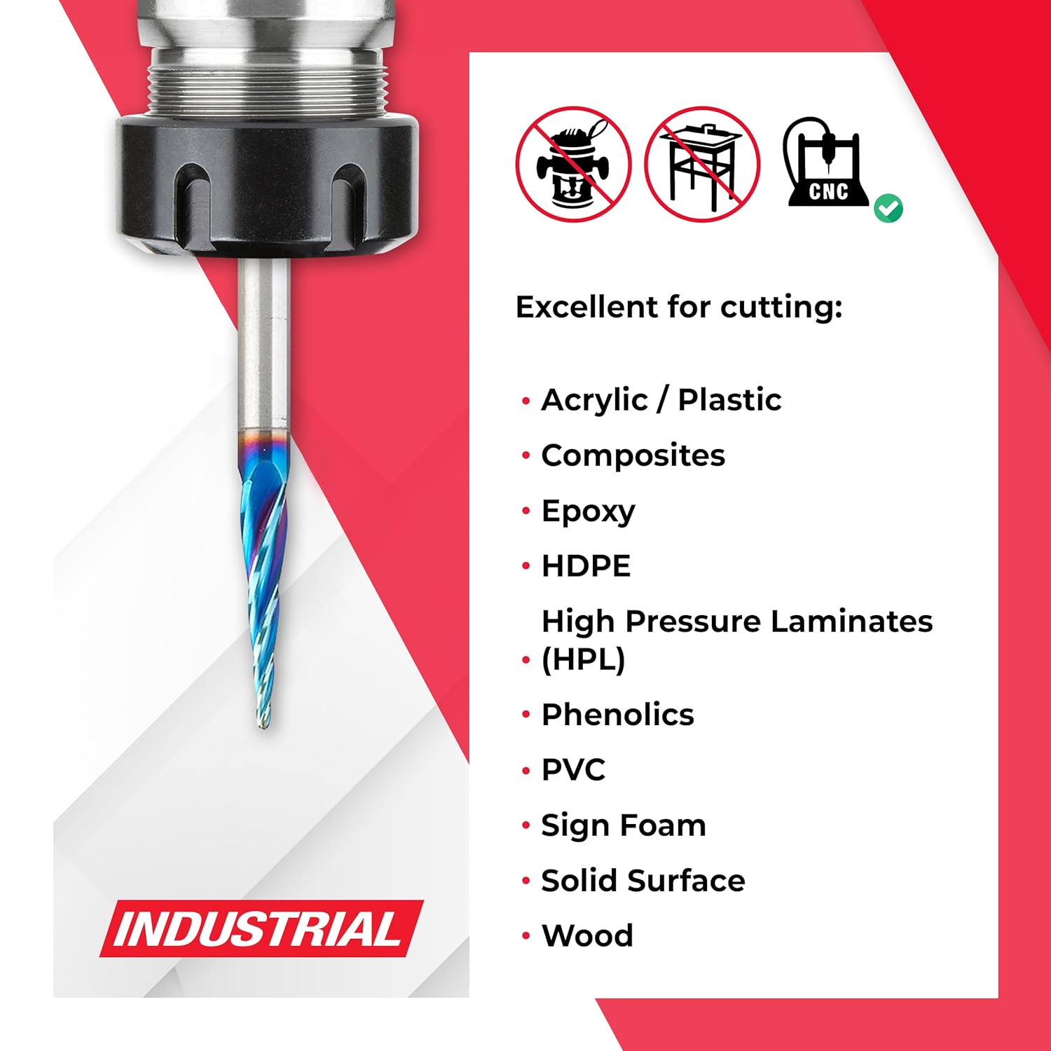 Amana Tool Carbide Up Cut Spiral CNC Router Bits for 2D/3D Carving, 46282-K, 5.4 Deg Tapered Angle Ball Tip 1/16 D x 1/32 R x 1 x 1/4 Shank 4 Flute