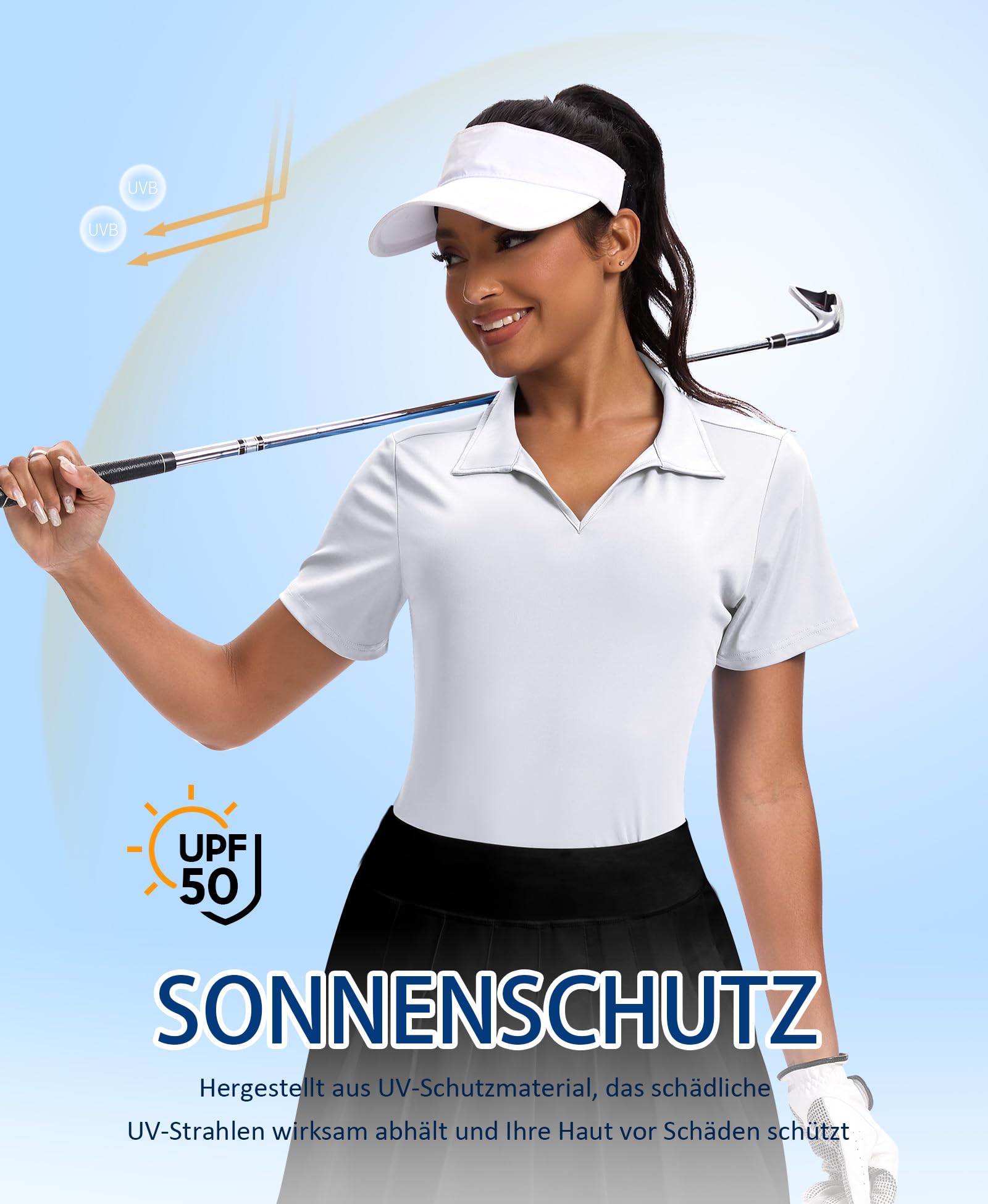 JoyGirl Polo à Manches Courtes pour Femme - UPF 50+ - Col en V - Léger et Respirant - pour l'été - pour Le Golf et Le Tennis