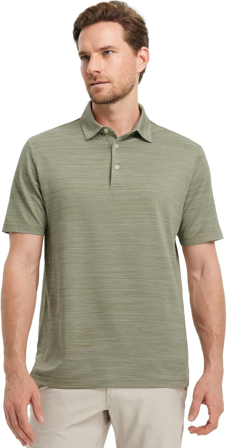 Rouen Polo Shirts for Men Dry Fit Performance Moisture Wicking Casual Jacquard Heather Collared Mens Golf Shirts Short Sleeve - Image 2