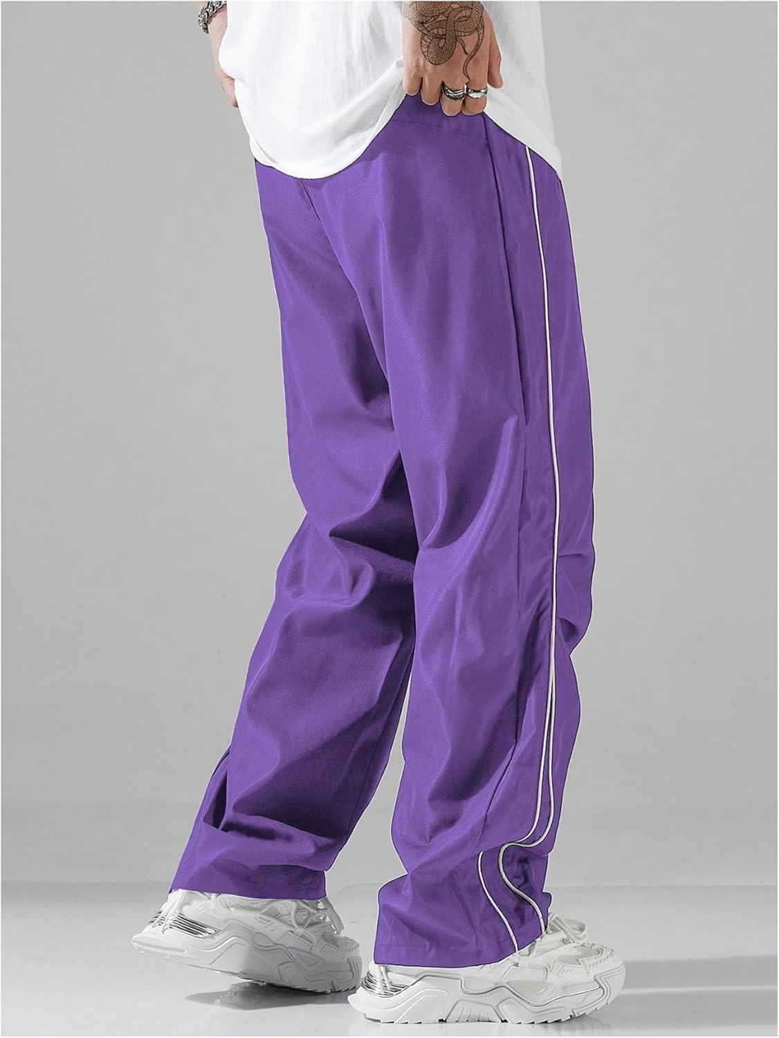 SOLY HUX Men's Parachute Pants Y2k Baggy Sweatpants Wide Leg Drawstring Waist Casual Pants Streetwear