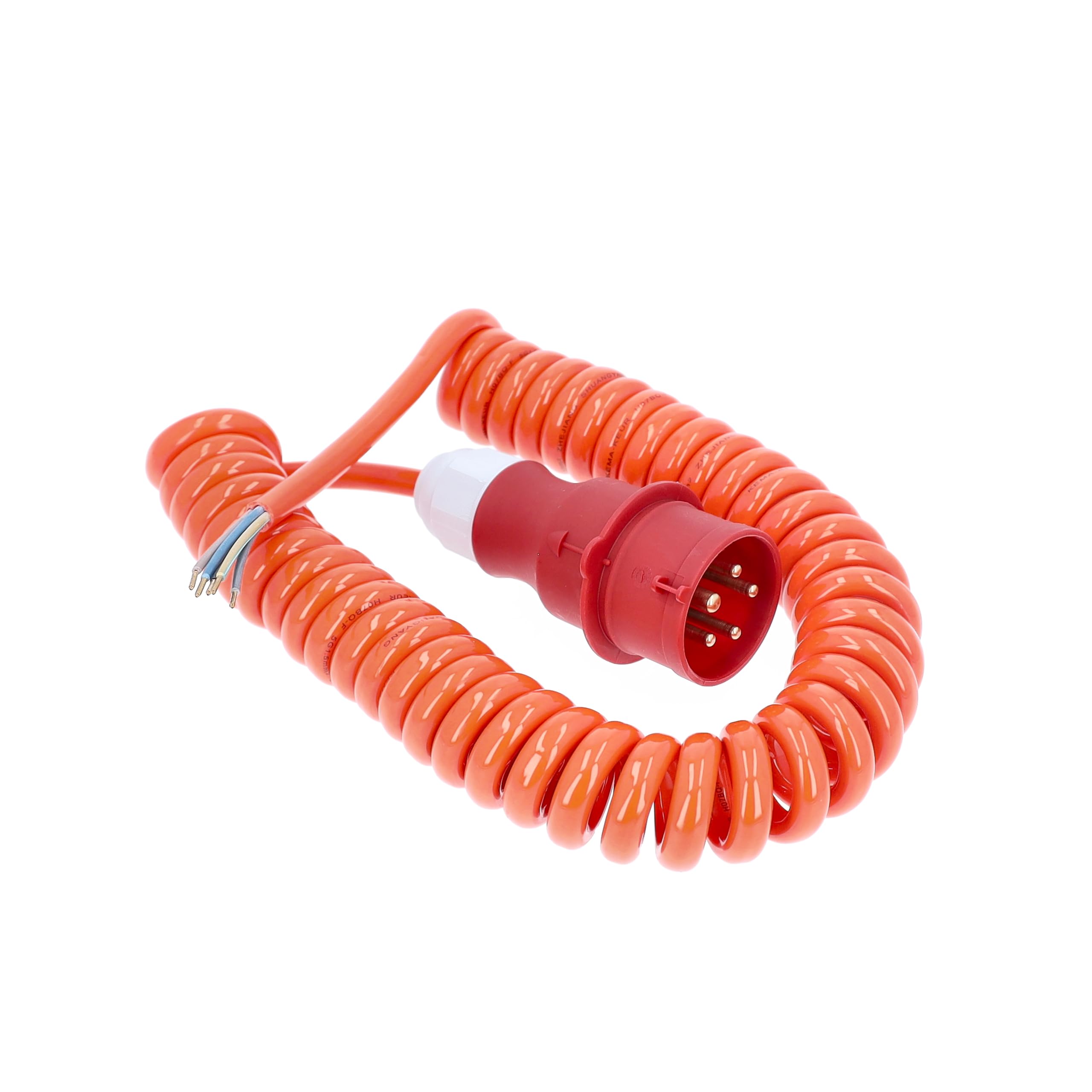as - Schwabe cavo di collegamento a spirale CEE lunghezza base 1 m - espandibile a circa 5 m - cavo da cantiere H07BQ-F 5G1,5 in poliuretano - 400V, 16A - estremità 50 mm spelata - arancione - 70431