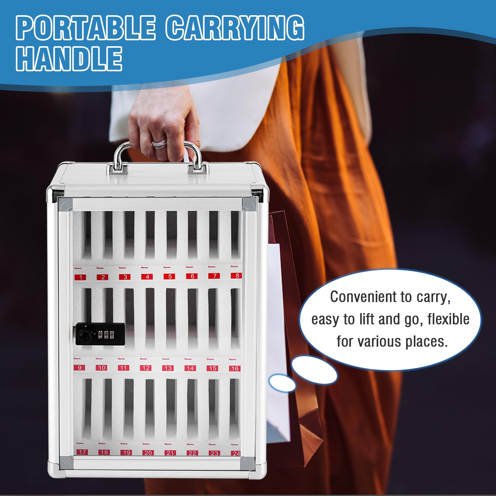 MXBAOHENG 24 Slot Mobile Phone Storage Cabinet In Lega di Alluminio Scatola di armadietti per la Gestione dei telefoni cellulari a Parete con Maniglia e Codice per Scuola Fabbrica Azienda